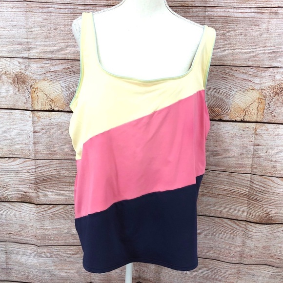 Lands' End Asymmetrical Colorblock Yellow Pink Blue Tankini Top Size 24W - Picture 1 of 11